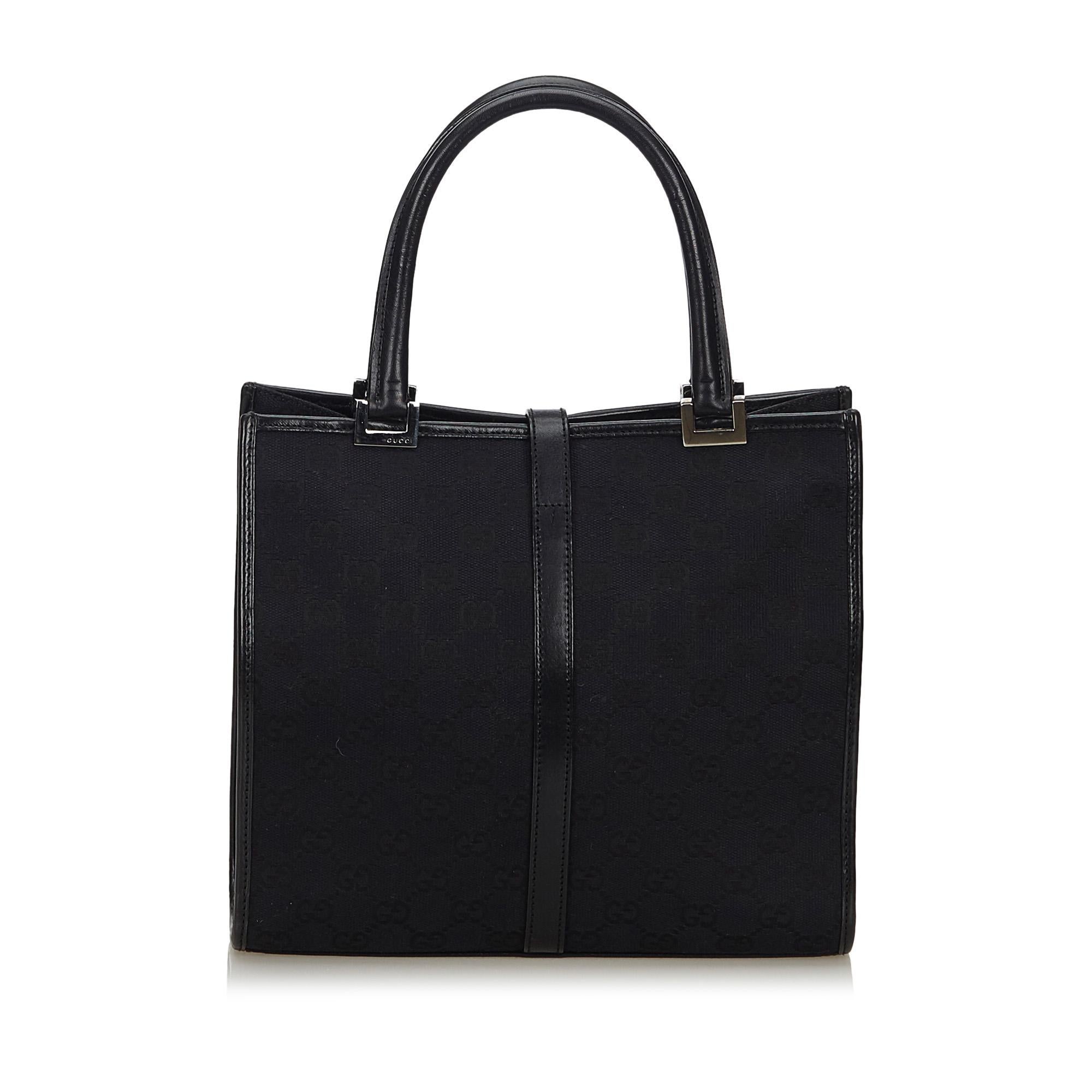 Vintage Authentic Gucci Black GG Jackie Tote Bag Italy w Dust Bag LARGE  In Good Condition For Sale In Orlando, FL