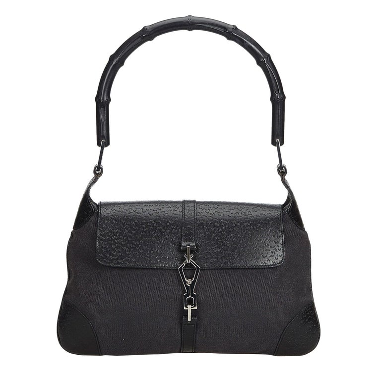 Vintage Authentic Gucci Black Jackie Handbag Italy w Dust Bag MEDIUM For Sale at 1stDibs
