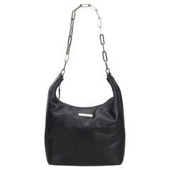 Vintage Authentic Gucci Black Leather Chain Hobo Bag Italy w/ Dust Bag SMALL