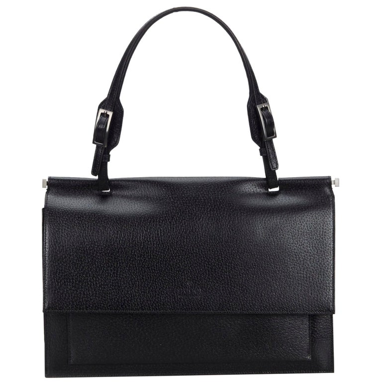 Vintage Authentic Gucci Black Leather Handbag Italy MEDIUM For Sale at 1stdibs