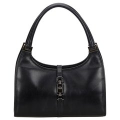 Vintage Authentic Gucci Black Leather Jackie Handbag Italy MEDIUM