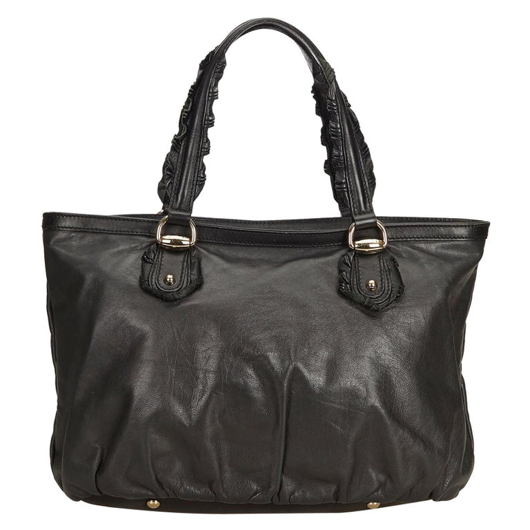 Vintage Authentic Gucci Black Leather Shoulder Bag Italy w/ Dust Bag MEDIUM at 1stdibs