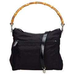 Vintage Authentic Gucci Black Nylon Fabric Bamboo Satchel Italy MEDIUM
