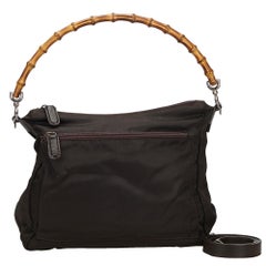 Vintage Authentic Gucci Black Nylon Fabric Bamboo Satchel Italy MEDIUM