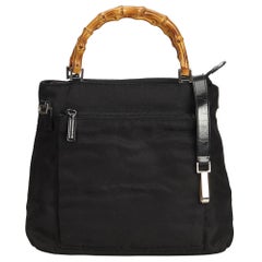 Vintage Authentic Gucci Black Nylon Fabric Bamboo Satchel Italy MEDIUM