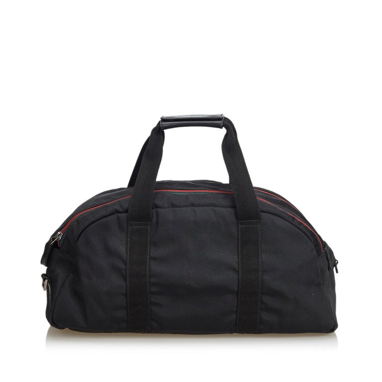 Vintage Authentic Gucci Black Nylon Fabric Duffle Bag Italy LARGE For
