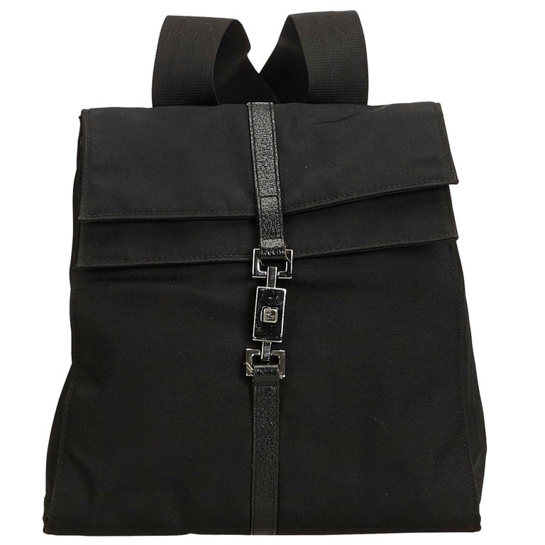Vintage Authentic Gucci Black Nylon Fabric Jackie Backpack ...