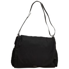 Vintage Authentic Gucci Black Nylon Fabric Messenger Bag Italy w Dust Bag LARGE
