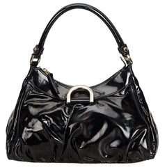 Vintage Authentic Gucci Black Patent Leather Abbey D-Ring Handbag Italy MEDIUM 