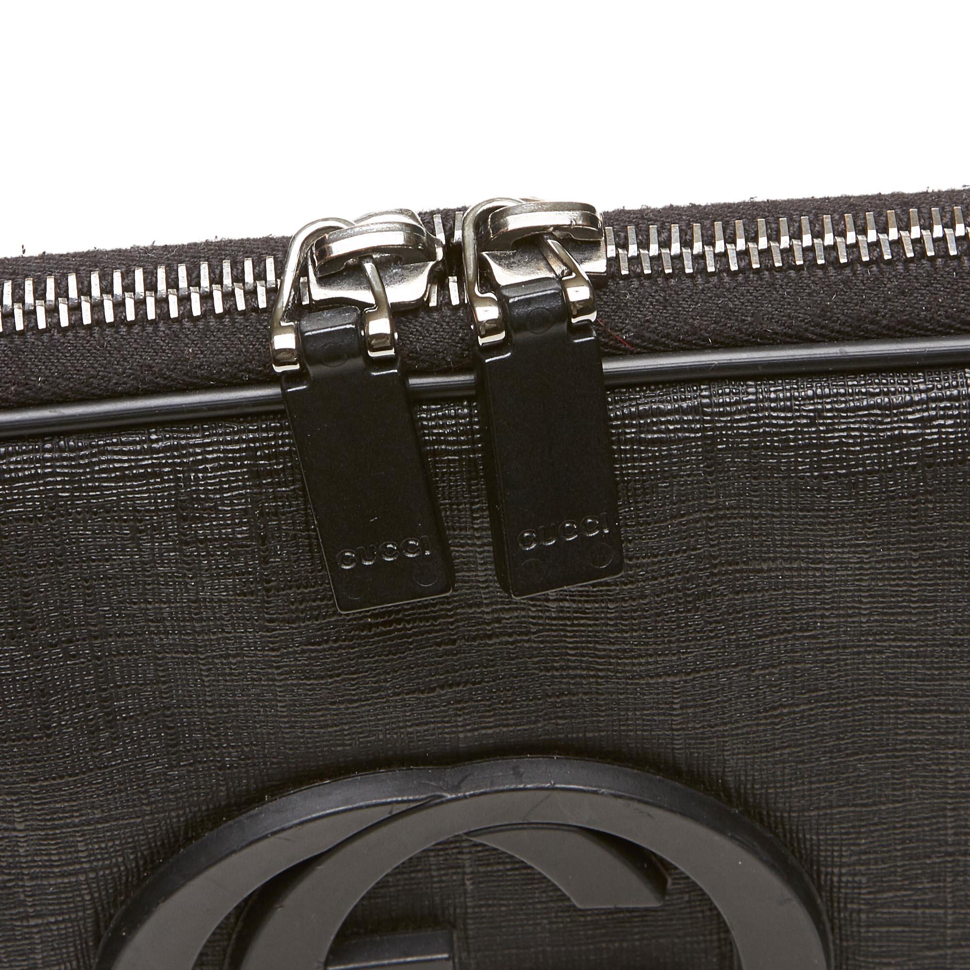 Vintage Authentic Gucci Black PVC Plastic Double G Laptop Bag Italy MEDIUM  For Sale 4