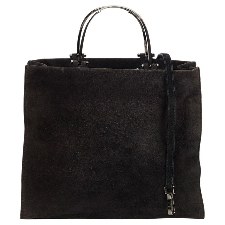 Vintage Authentic Gucci Black Suede Leather Satchel Italy w/ Dust Bag ...