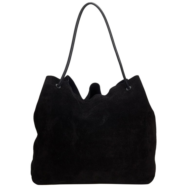 Vintage Authentic Gucci Black Suede Leather Tote Bag Italy LARGE For Sale at 1stdibs