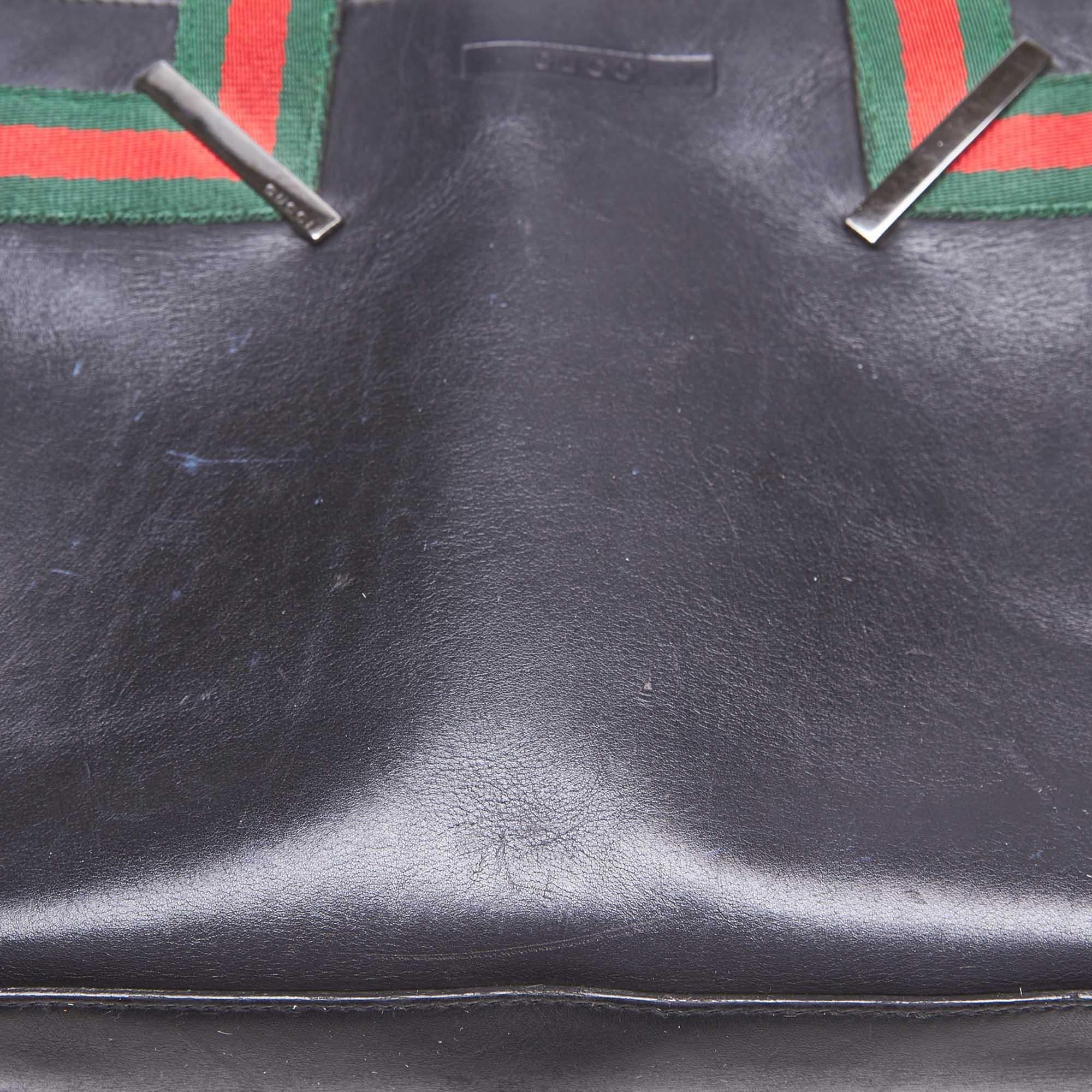Vintage Authentic Gucci Black with Multi Leather Web Hanbag Italy MEDIUM  For Sale 6