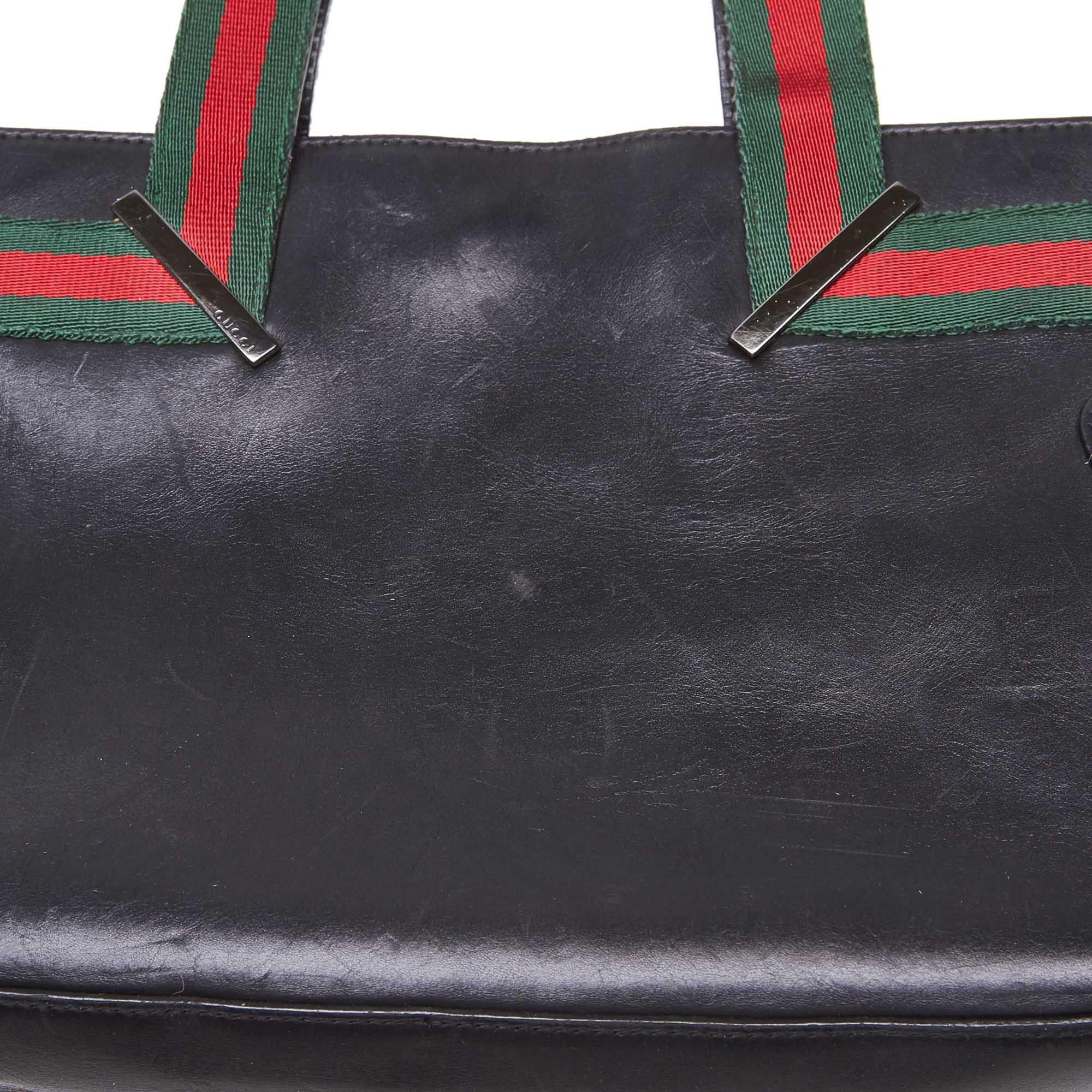 Vintage Authentic Gucci Black with Multi Leather Web Hanbag Italy MEDIUM  For Sale 5