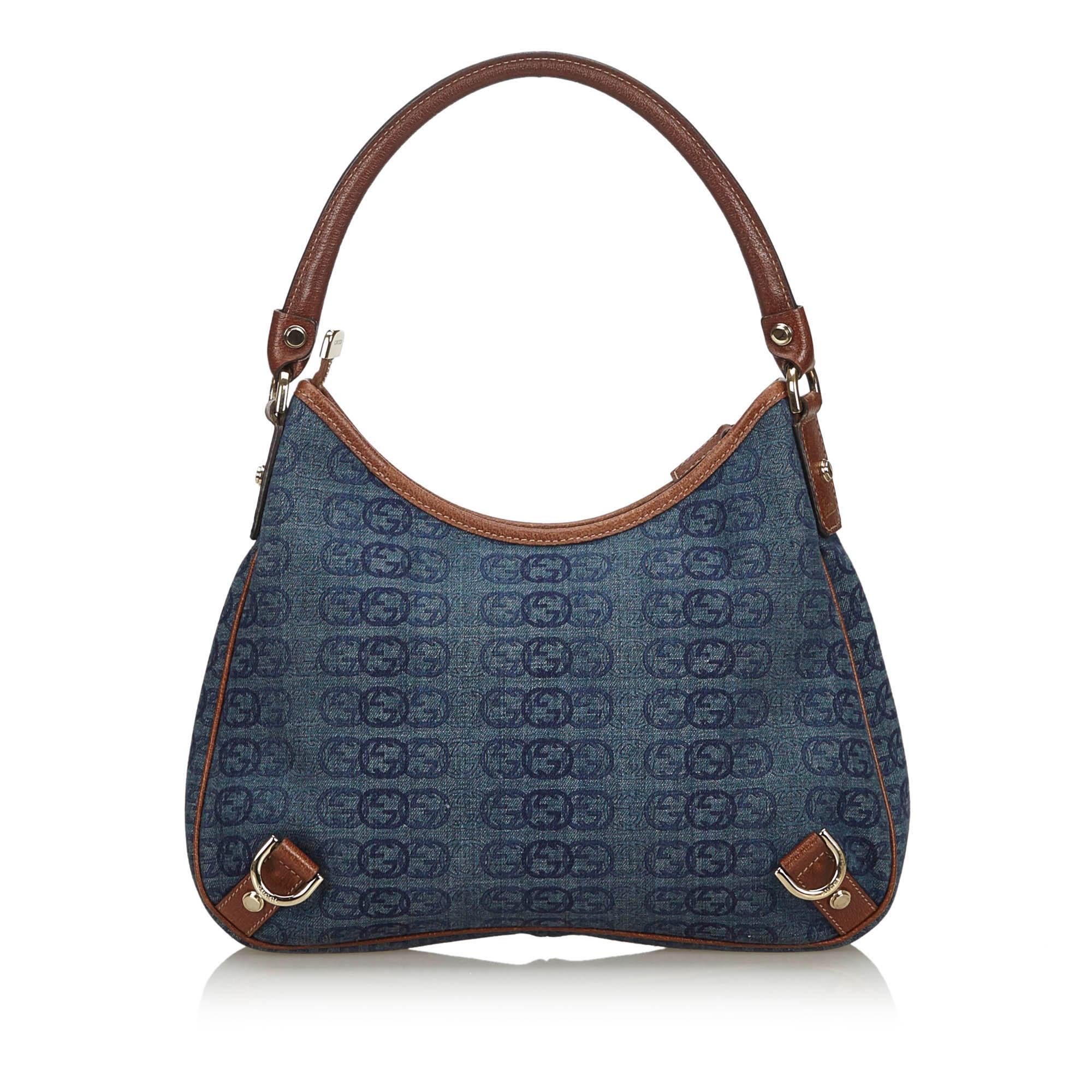 Black Vintage Authentic Gucci Blue Dark GG Abbey Shoulder Bag Italy LARGE  For Sale