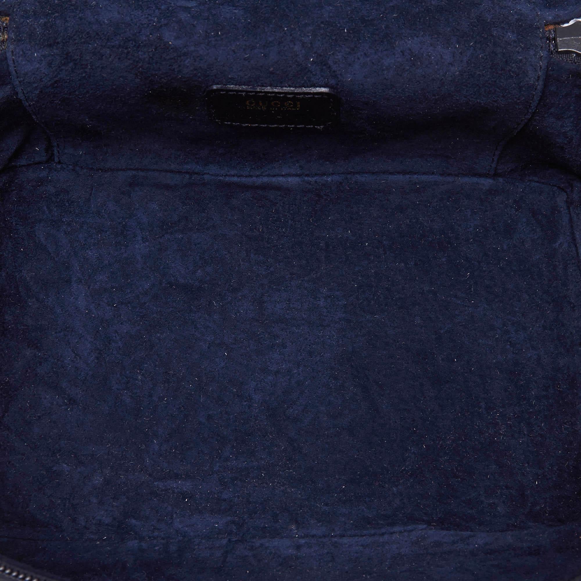 Women's Vintage Authentic Gucci Blue Navy Suede Leather Horsebit Vanity Bag ITALY SMALL  For Sale