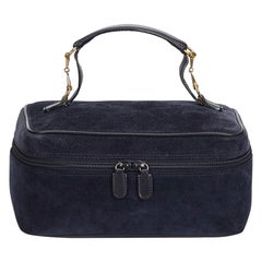Vintage Authentic Gucci Blue Navy Suede Leather Horsebit Vanity Bag ITALY SMALL 