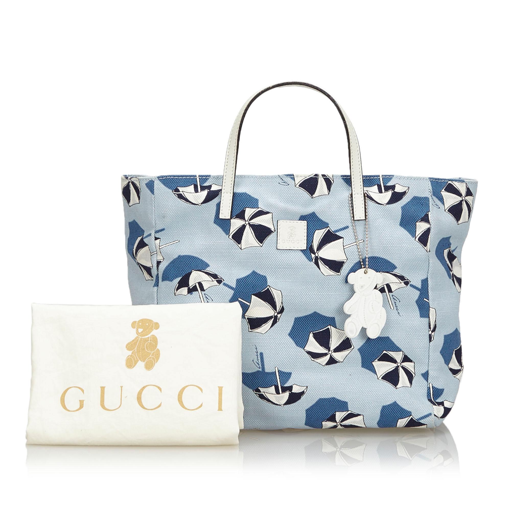 Vintage Authentic Gucci Blue Printed Tote Bag Italy w Dust Bag LARGE  For Sale 5