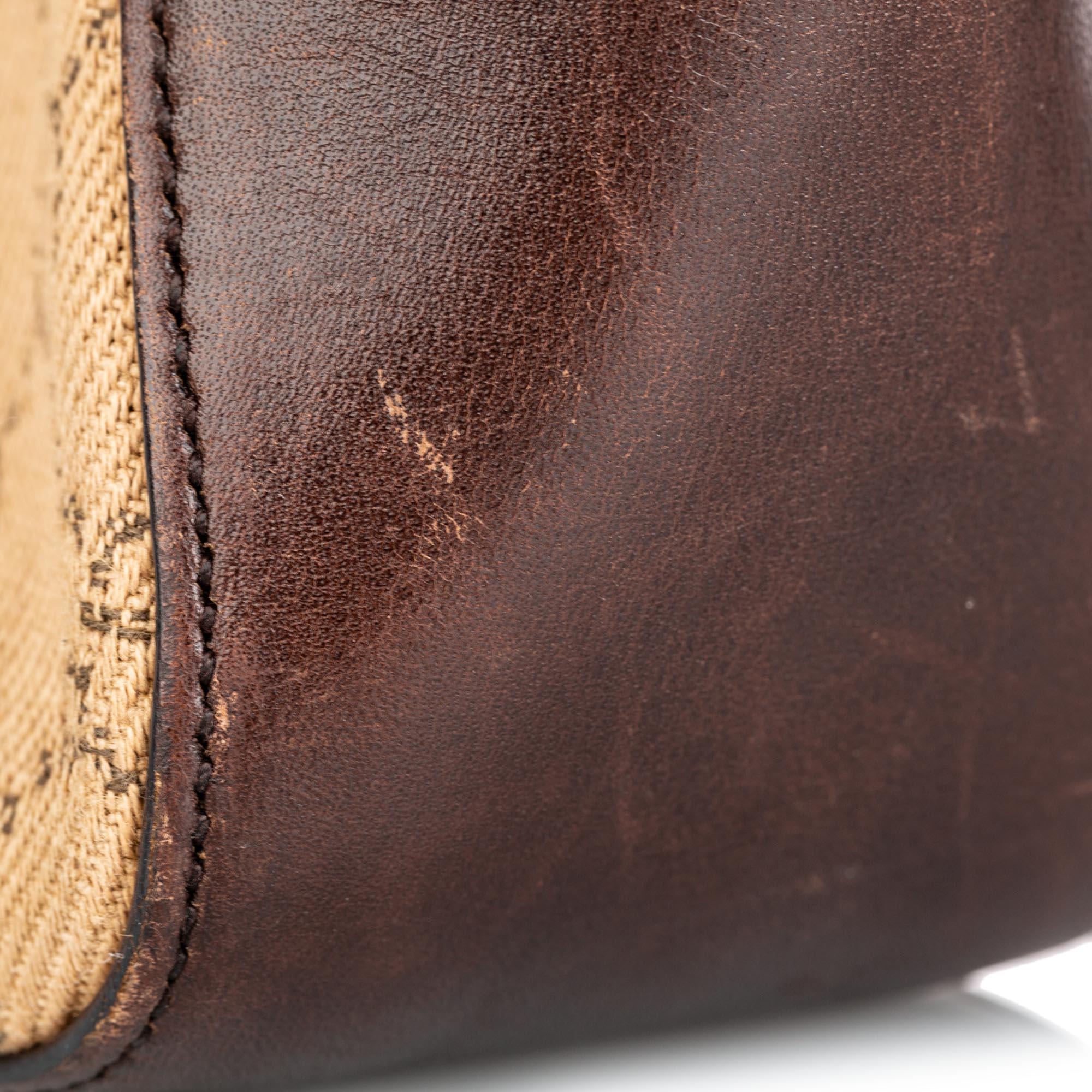 Vintage Authentic Gucci Brown Beige Canvas Fabric GG Handbag ITALY MEDIUM  9