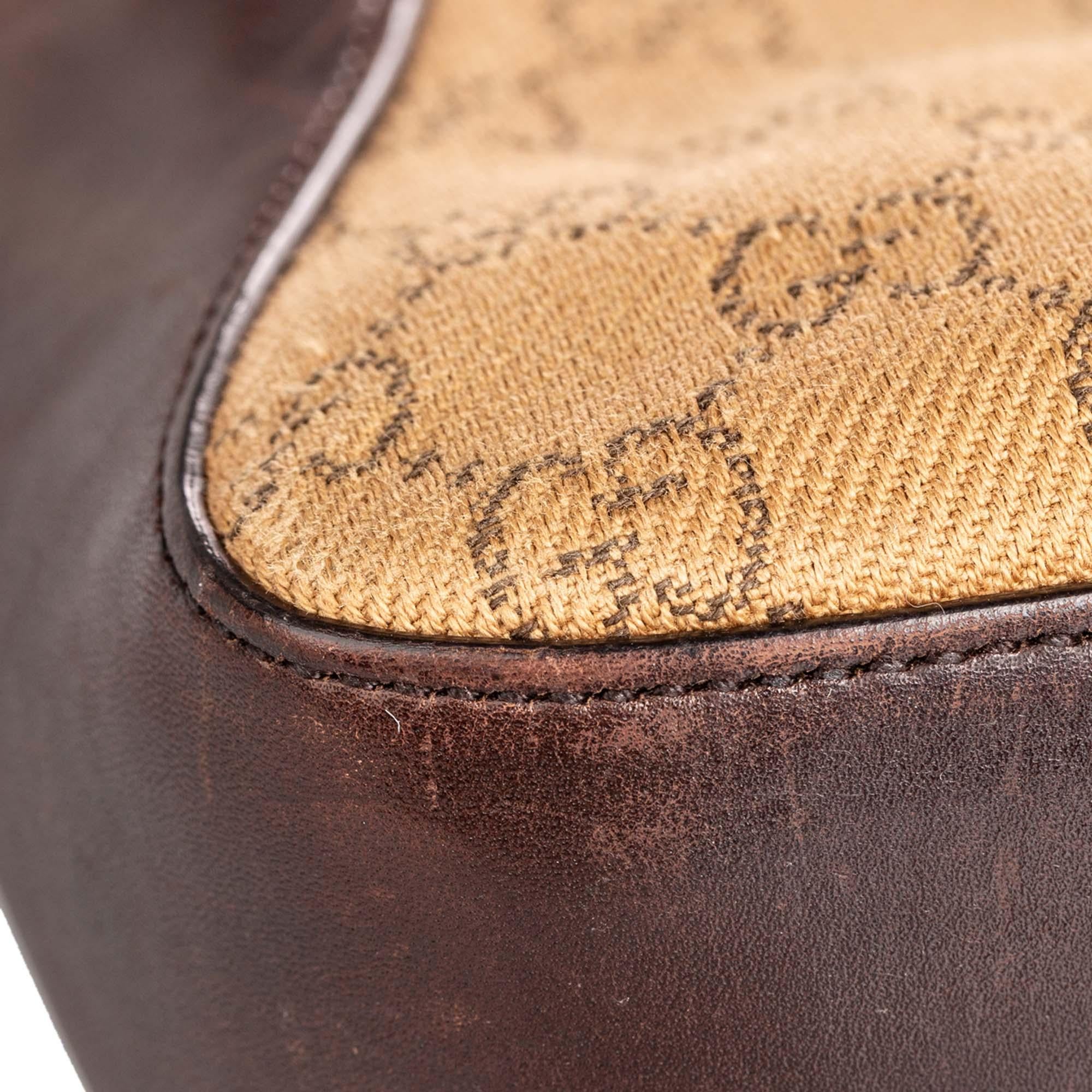 Vintage Authentic Gucci Brown Beige Canvas Fabric GG Handbag ITALY MEDIUM  3