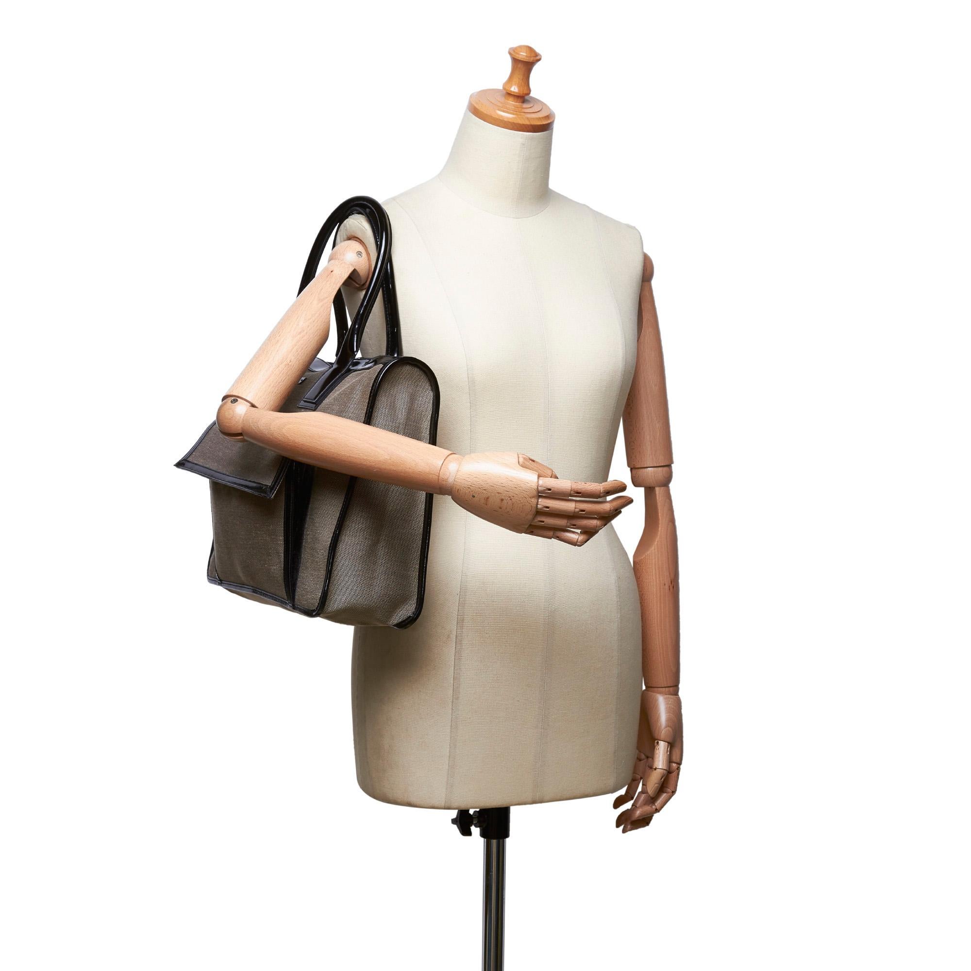 Vintage Authentic Gucci Brown Beige Canvas Fabric Handbag Italy MEDIUM  7