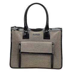 Vintage Authentic Gucci Brown Beige Canvas Fabric Handbag Italy MEDIUM 