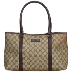 Gucci Pvc Leather Brown Beige, Brown Tote Bag E1047