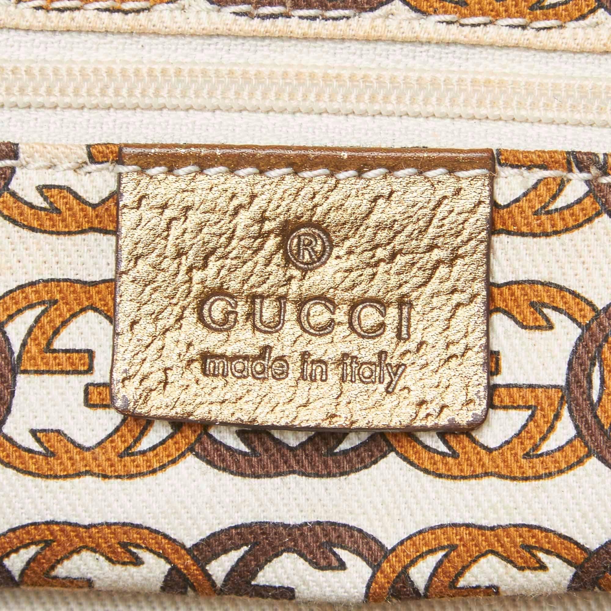 Vintage Authentic Gucci Brown Canvas Fabric GG Princy Shoulder Bag ITALY LARGE  2