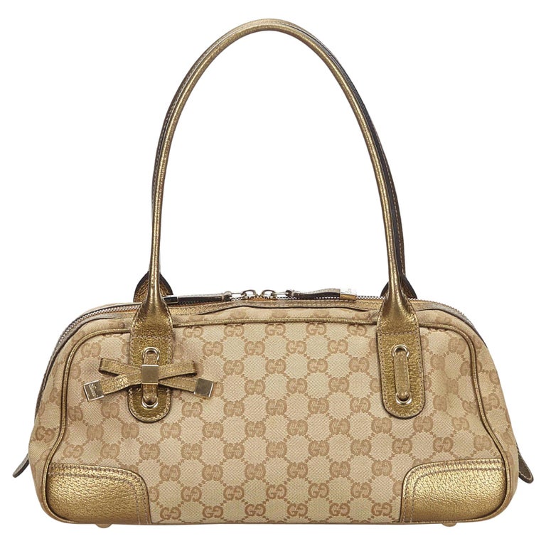 Vintage Authentic Gucci Brown Canvas Fabric GG Princy Shoulder Bag ITALY LARGE at 1stDibs