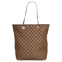 Vintage Authentic Gucci Brown Canvas Fabric GG Tote Bag Italy w Dust Bag LARGE