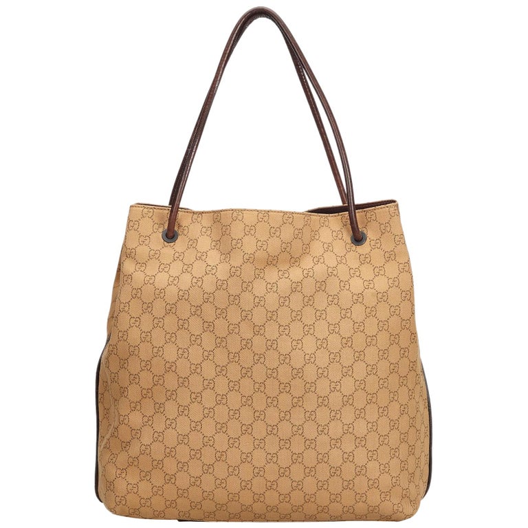 Vintage Authentic Gucci Brown Canvas Fabric GG Tote Bag ITALY w