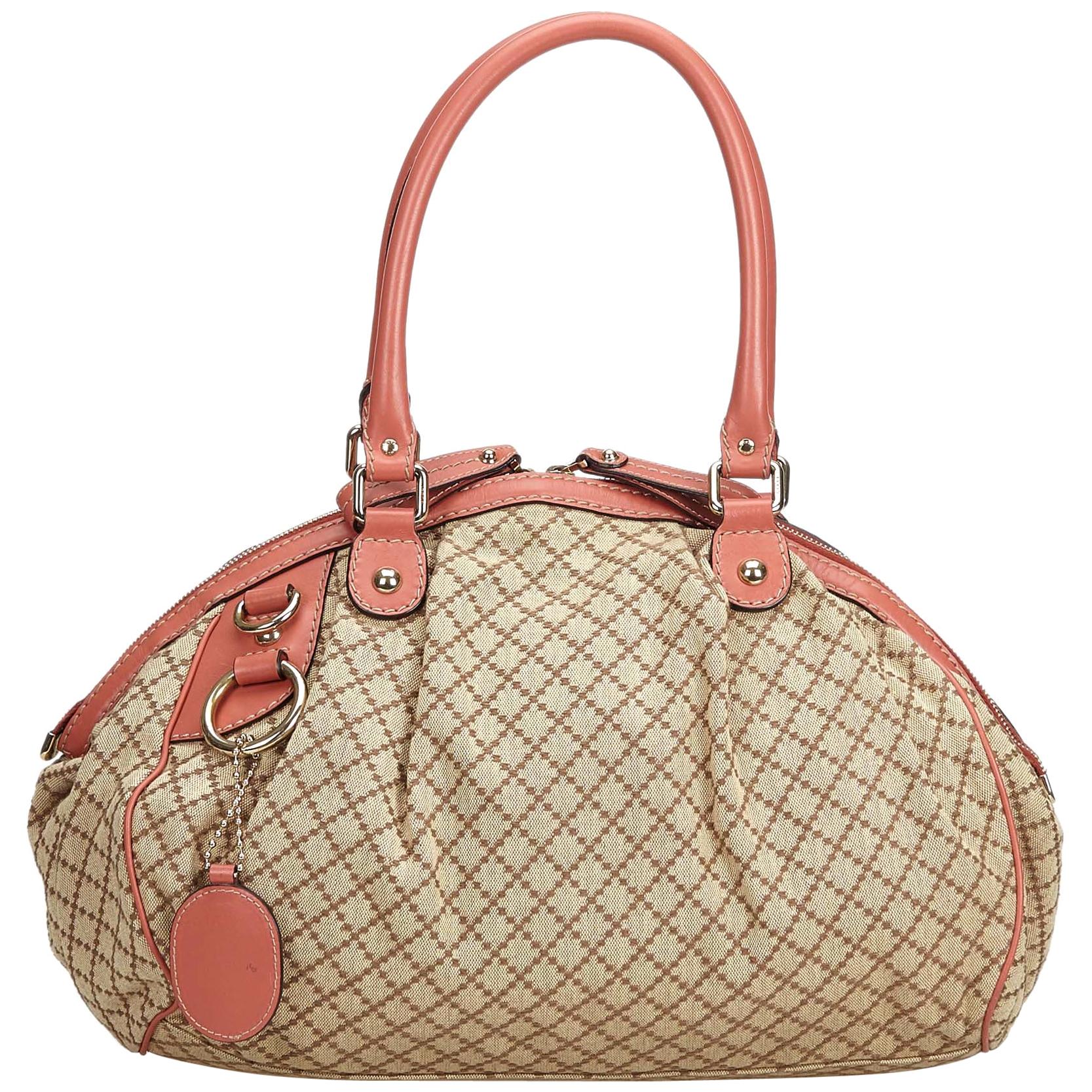 Vintage Authentic Gucci Brown Diamante Sukey Handbag Italy w Dust Bag MEDIUM  For Sale