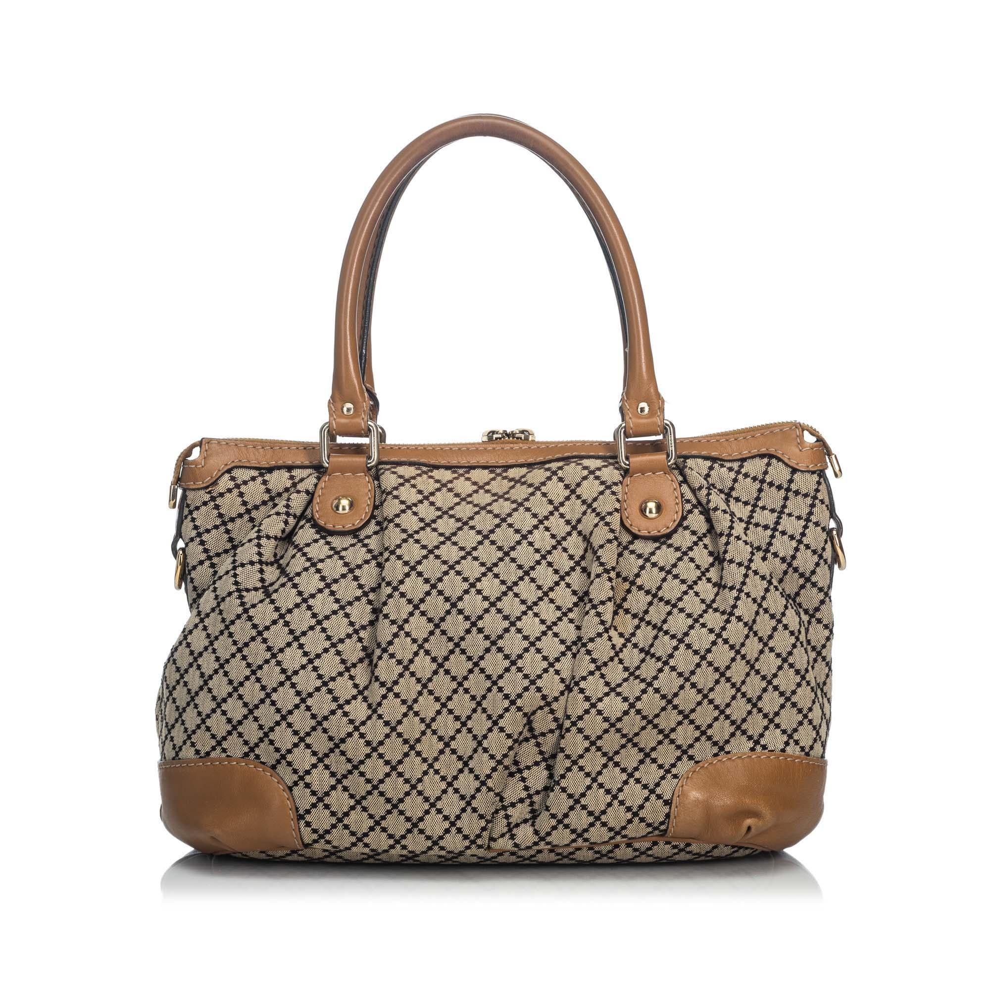 Vintage Authentic Gucci Brown Diamante Sukey Satchel Italy w Dust Bag LARGE  In Good Condition For Sale In Orlando, FL