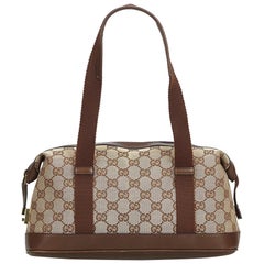 Vintage Authentic Gucci Brown GG Boston Bag Italy w Dust Bag MEDIUM