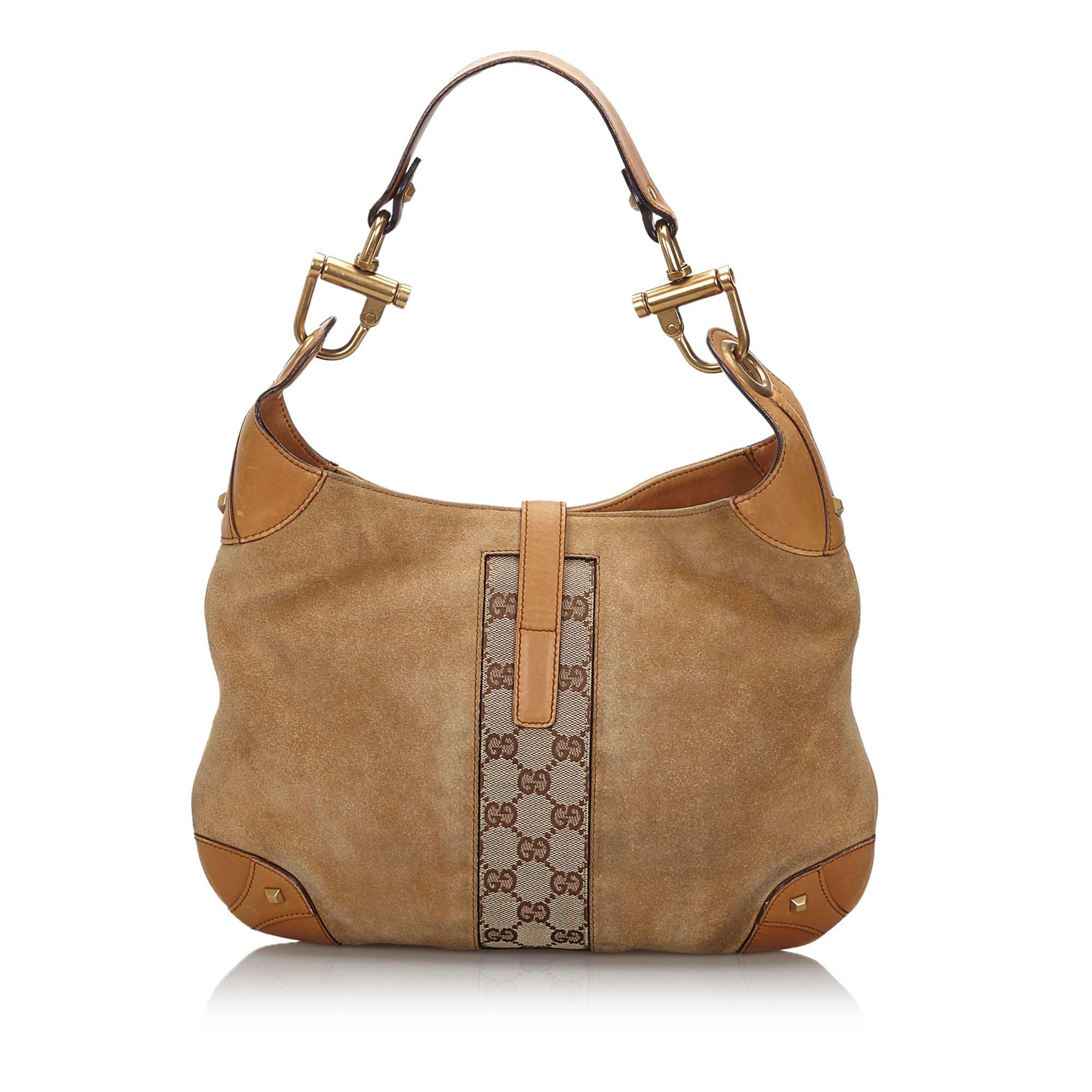 Vintage Authentic Gucci Brown GG New Jackie Shoulder Bag ITALY w MEDIUM  In Good Condition For Sale In Orlando, FL