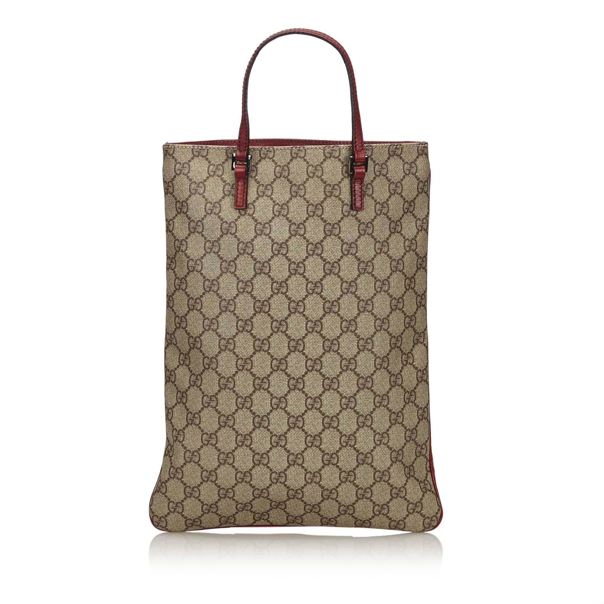 Vintage Authentic Gucci Brown GG Supreme Handbag Italy w Dust Bag MEDIUM  In Good Condition For Sale In Orlando, FL