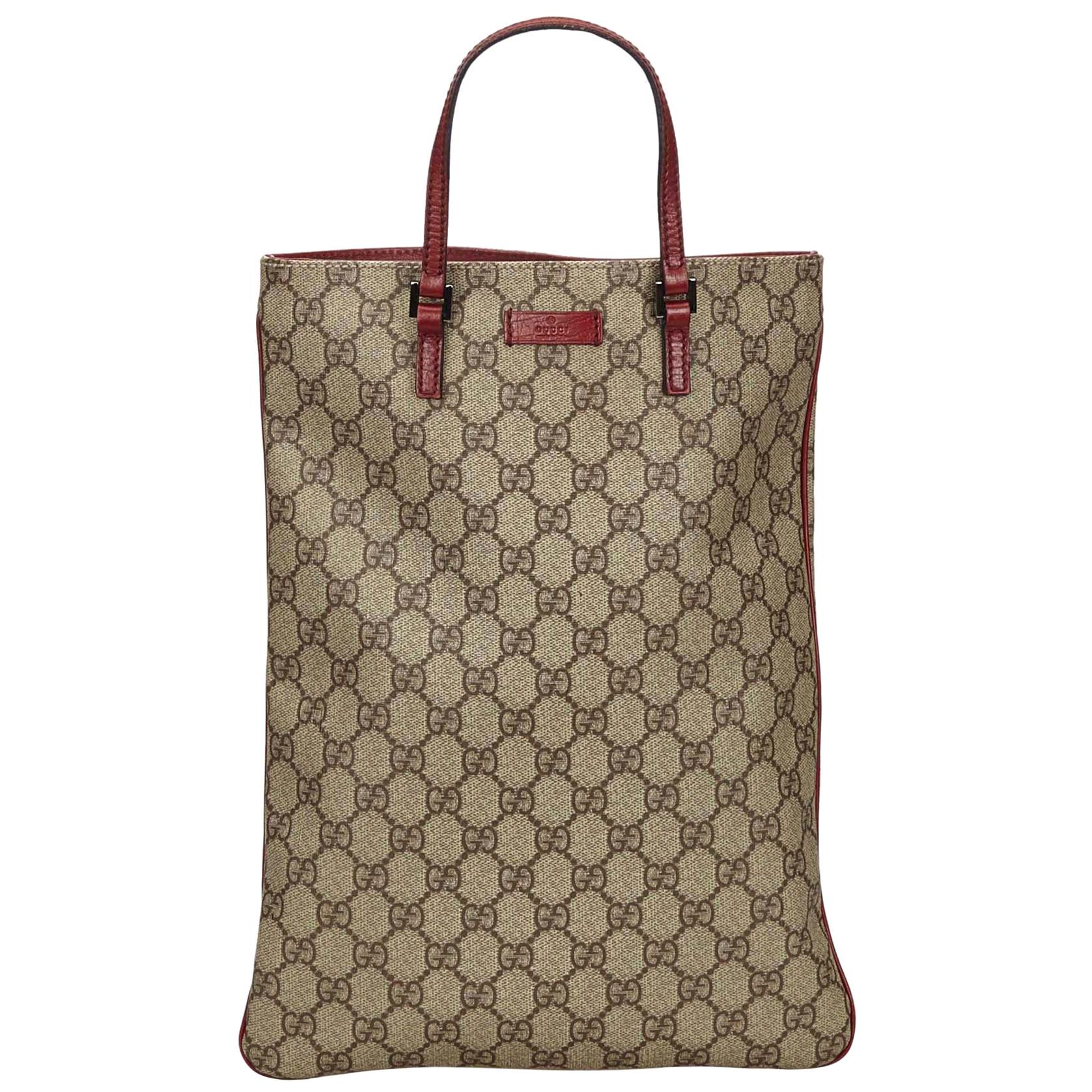 Vintage Authentic Gucci Brown GG Supreme Handbag Italy w Dust Bag MEDIUM  For Sale