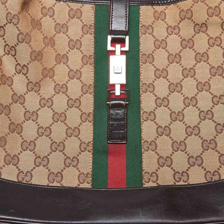 Vintage Authentic Gucci Brown GG Web Jackie Shoulder Bag Italy MEDIUM ...