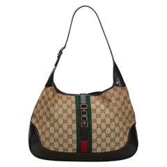 Vintage Authentic Gucci Brown GG Web Jackie Shoulder Bag Italy MEDIUM 