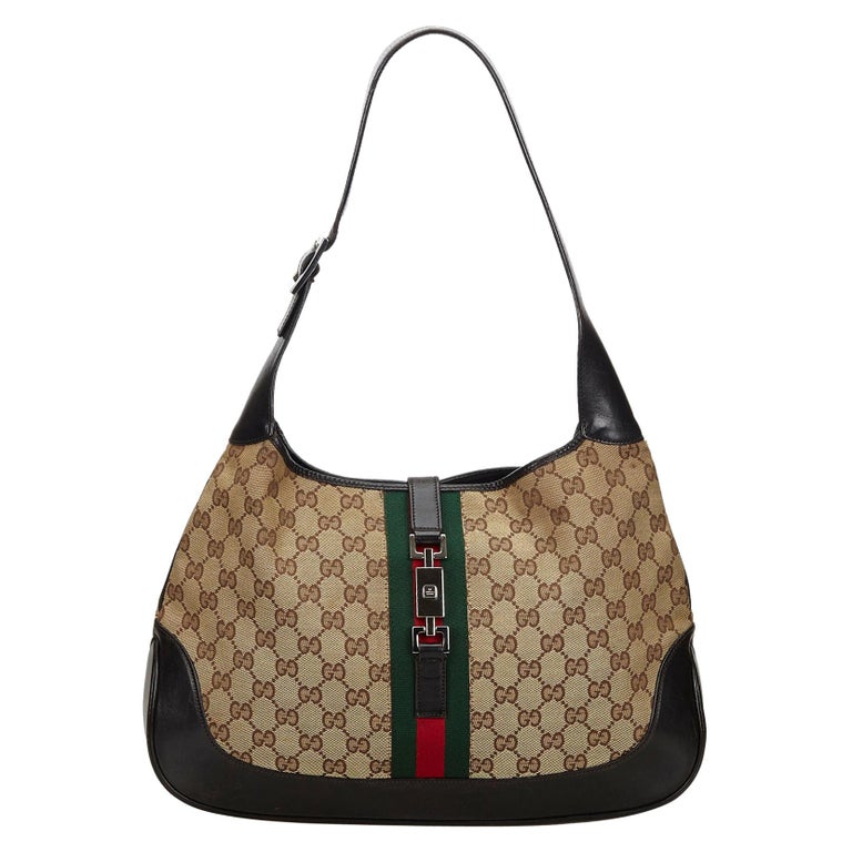 Vintage Authentic Gucci Brown GG Web Jackie Shoulder Bag Italy MEDIUM at 1stdibs