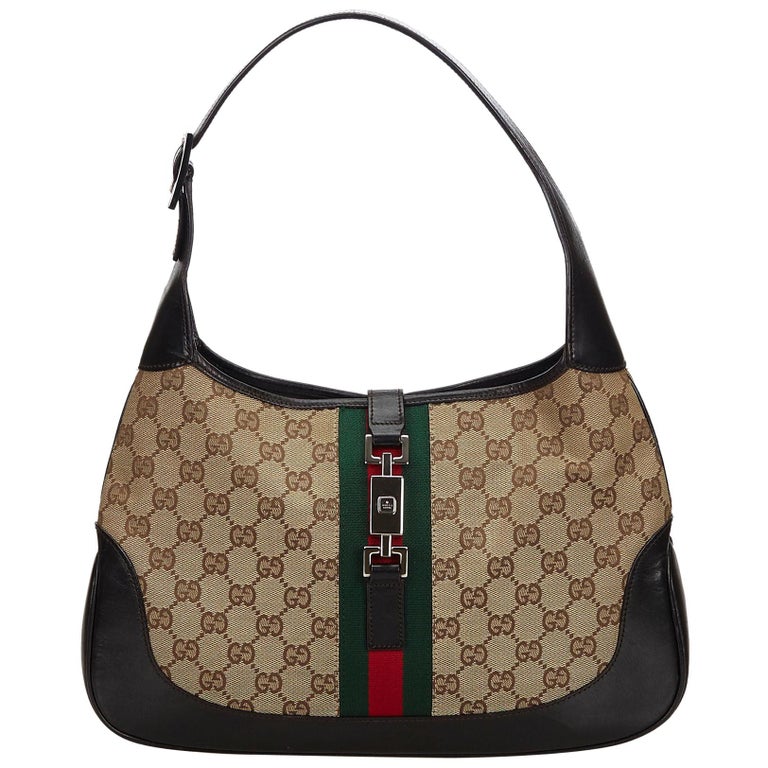 Vintage Authentic Gucci Brown GG Web Jackie Shoulder Bag Italy MEDIUM ...