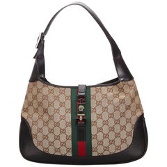 Vintage Authentic Gucci Brown GG Web Jackie Shoulder Bag ITALY MEDIUM 