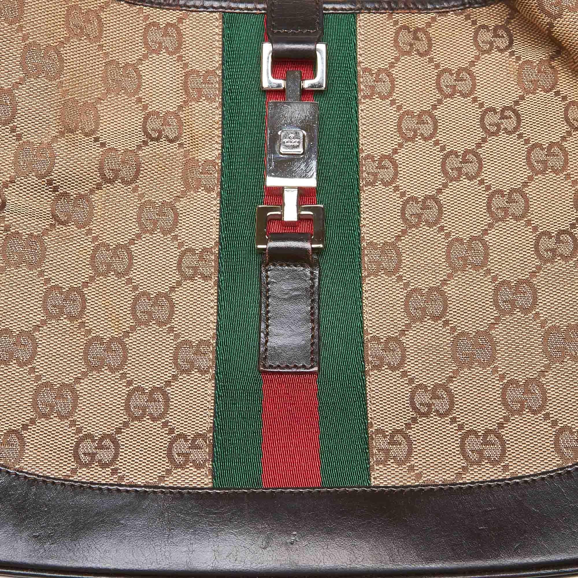 Vintage Authentic Gucci Brown GG Web Jackie Shoulder Bag ITALY w MEDIUM  For Sale 8