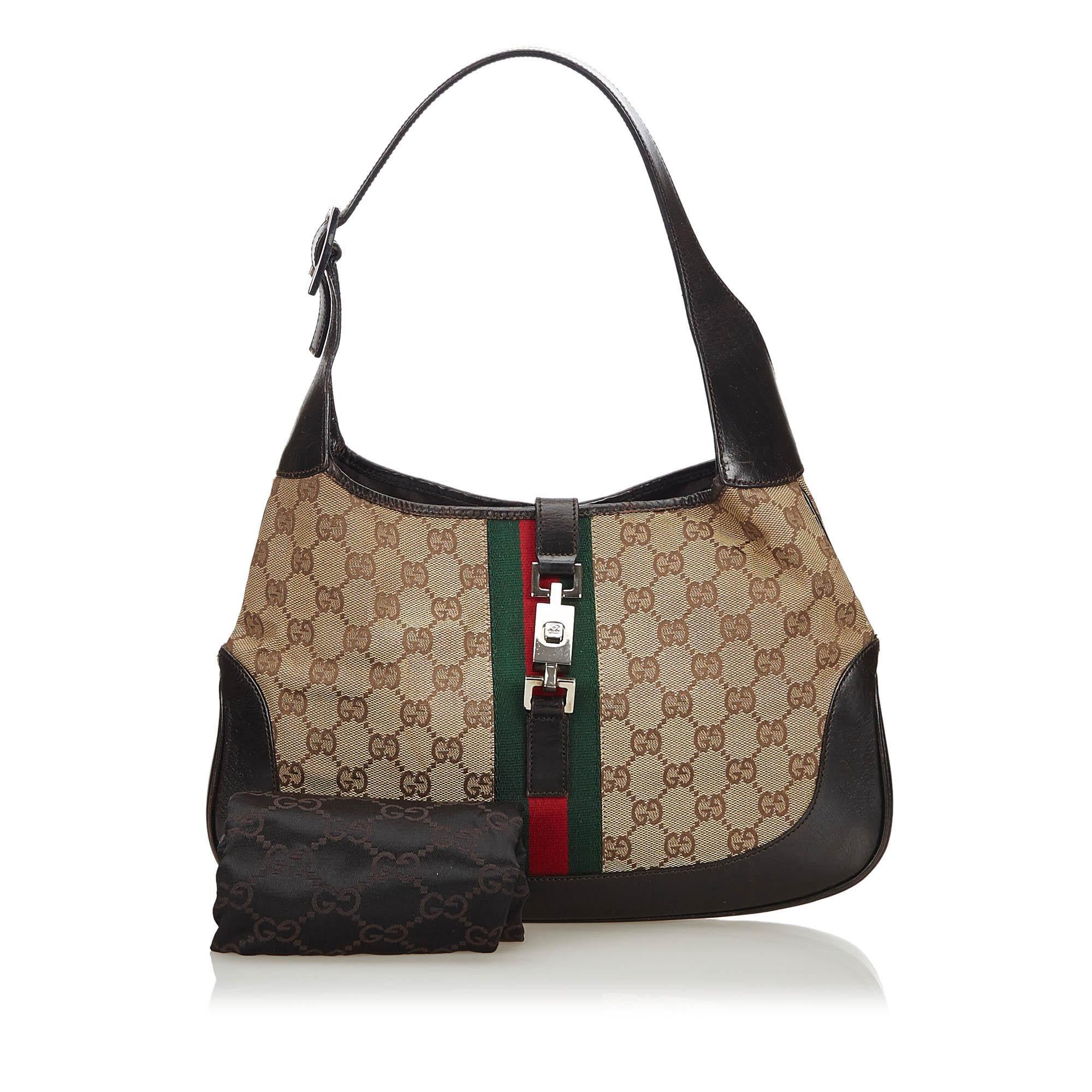Vintage Authentic Gucci Brown GG Web Jackie Shoulder Bag ITALY w MEDIUM  For Sale 10