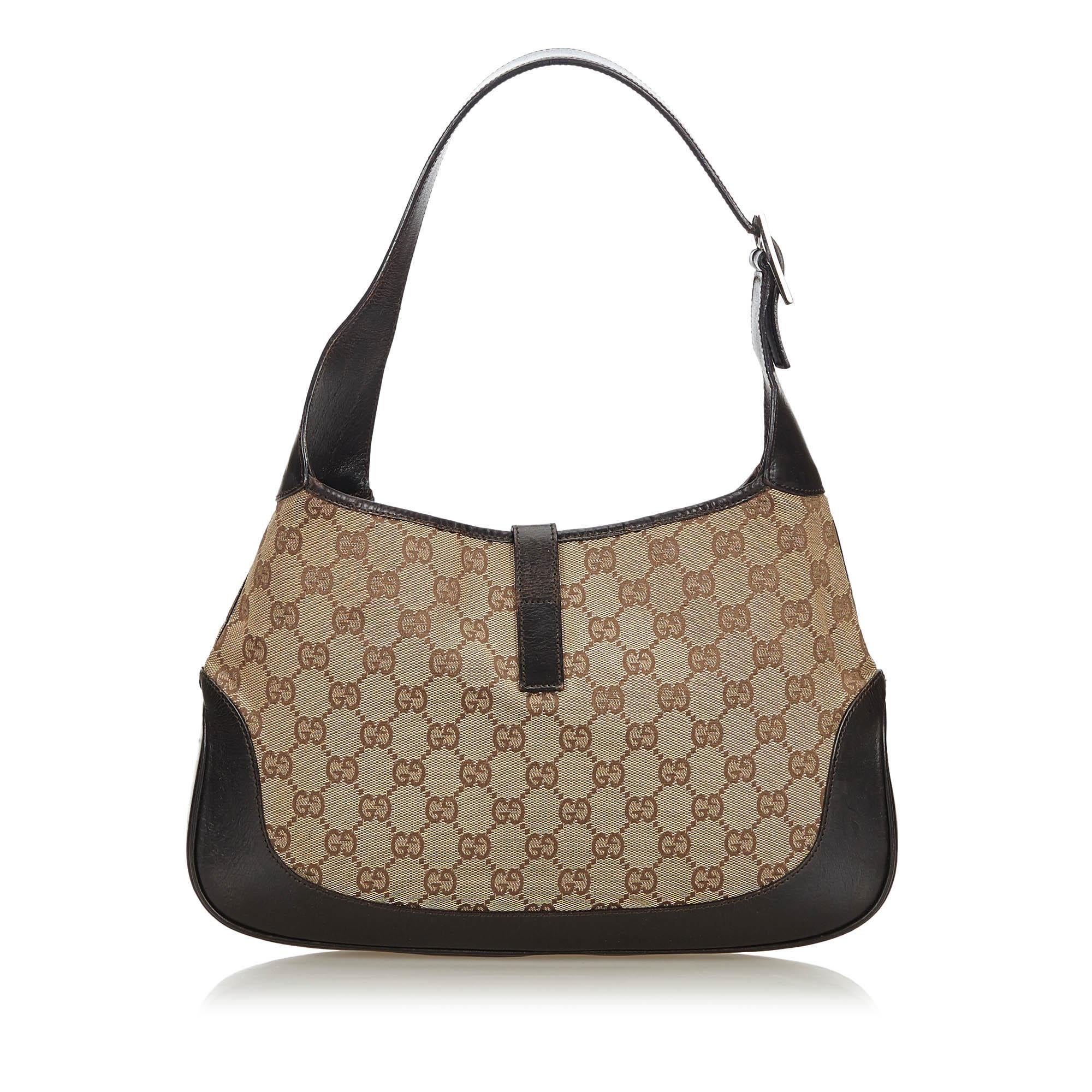 Vintage Authentic Gucci Brown GG Web Jackie Shoulder Bag ITALY w MEDIUM  In Good Condition For Sale In Orlando, FL