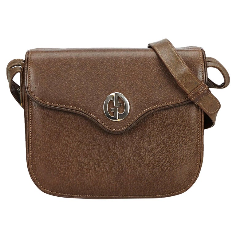 Vintage Authentic Gucci Brown Leather 1973 Crossbody Bag Italy SMALL For Sale at 1stdibs