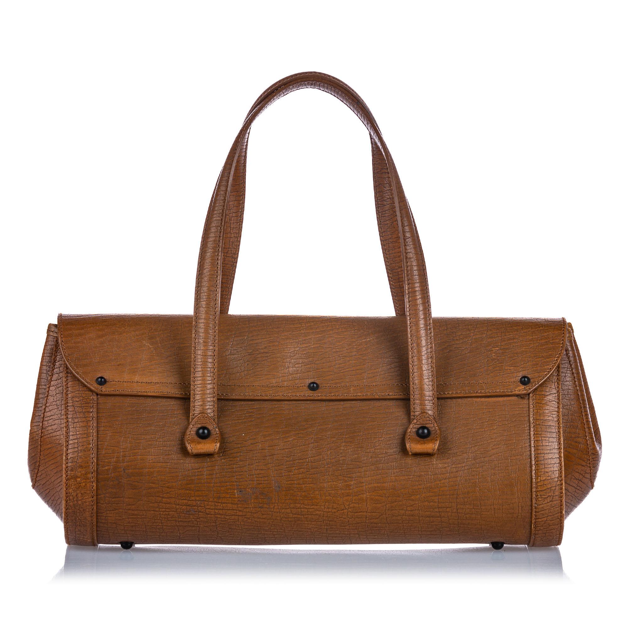 Vintage Authentic Gucci Brown Leather Bamboo Bullet Handbag ITALY w LARGE  In Good Condition For Sale In Orlando, FL