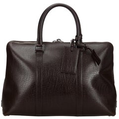 Vintage Authentic Gucci Brown Leather Business Bag Italy w Padlock LARGE