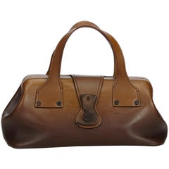 Vintage Authentic Gucci Brown Leather Handbag Italy w/ Dust Bag MEDIUM