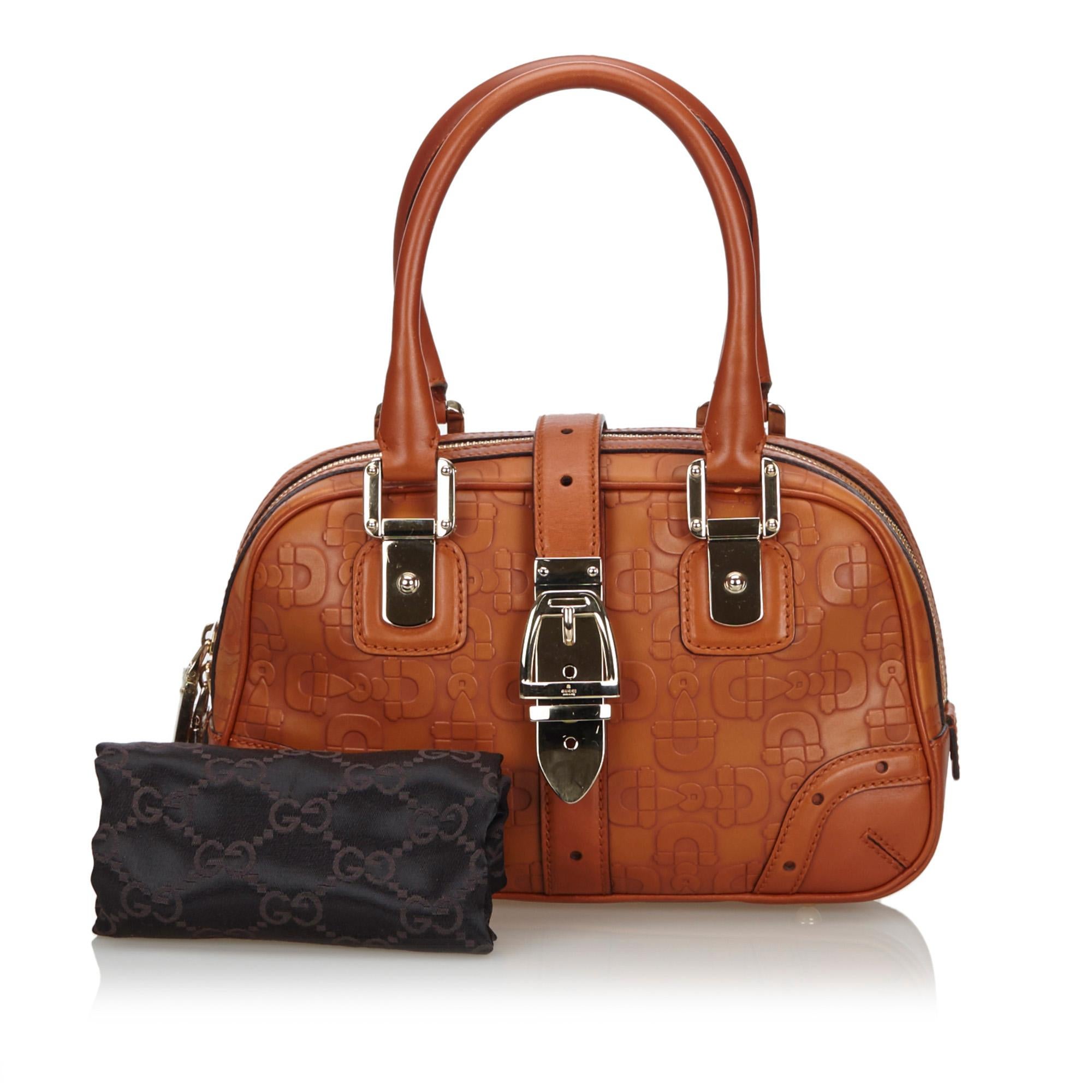 Vintage Authentic Gucci Brown Leather Horsebit Handbag Italy w Dust Bag MEDIUM  5